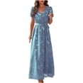 thumbnail image 2 of SMihono Robe Maxi Bohème d'Été pour Femmes Grande Taille Robe Longue à Manches Courtes Col en V Fendue Robe de Plage, 2 of 8