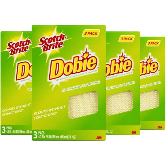 3M Scotch-Brite Dobie All Purpose Pads, 3Count Pack of 4 Total 12 Pads
