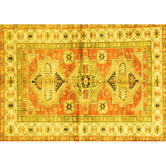 Ahgly Company Machine Washable Indoor Rectangle Geometric Yellow Traditional Area Rugs, 3' x 5'