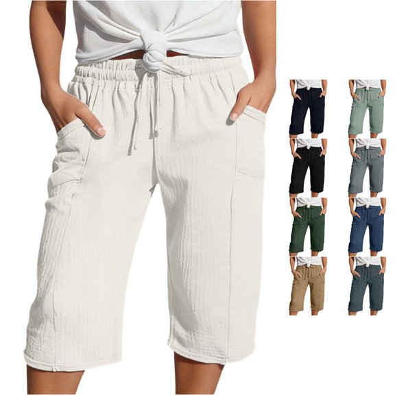 XAOFW Girl's Knee Length Pants Lightweight Girls Casual Wide Leg Trousers With Pockets And Ties For Everyday Wear Trendy Bottoms 4-5 Years