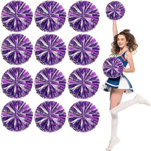 LINLIN 12 PCS Cheerleading Poms, Cheerleader Pompoms Hand Flowers,for Dancing, Cheerleading, Sports Parties Metallic Foil Pompoms