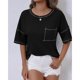 thumbnail image 3 of Camisetas Casuales de Mujer Nueva Camiseta de Manga Corta de Cuello U de Color Sólido de Verano, Poliéster, 3 of 7