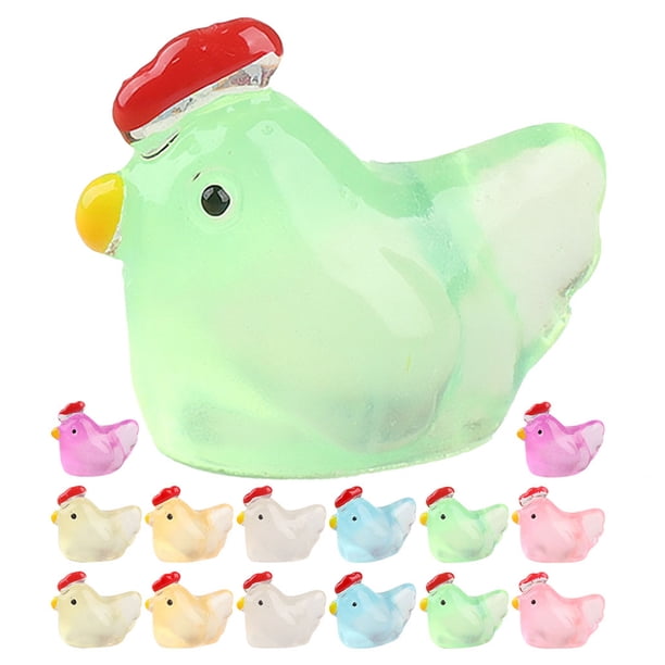 18 Uds. Figura de pollito de micropaisaje, decoración de pollito brillante de dibujos animados, adornos luminosos de pollito