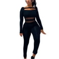 thumbnail image 2 of Women Mesh Romper Jumpsuits Long Sleeve Square Neck See Through High Waist Casual Street Sports Jumpsuit Running Jogger Autumn, 2 of 4