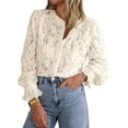 thumbnail image 1 of Blusa de Encaje para Mujer PRETTYGARDEN Manga Larga con Botones Beige Talla L, 1 of 9