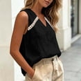 thumbnail image 5 of LEAVINGSUO Tank Tops for Women Solid Color V-Neck Sports Sleeveless Blouse Loose-fitting Openwork Lace Tops Black S, 5 of 7
