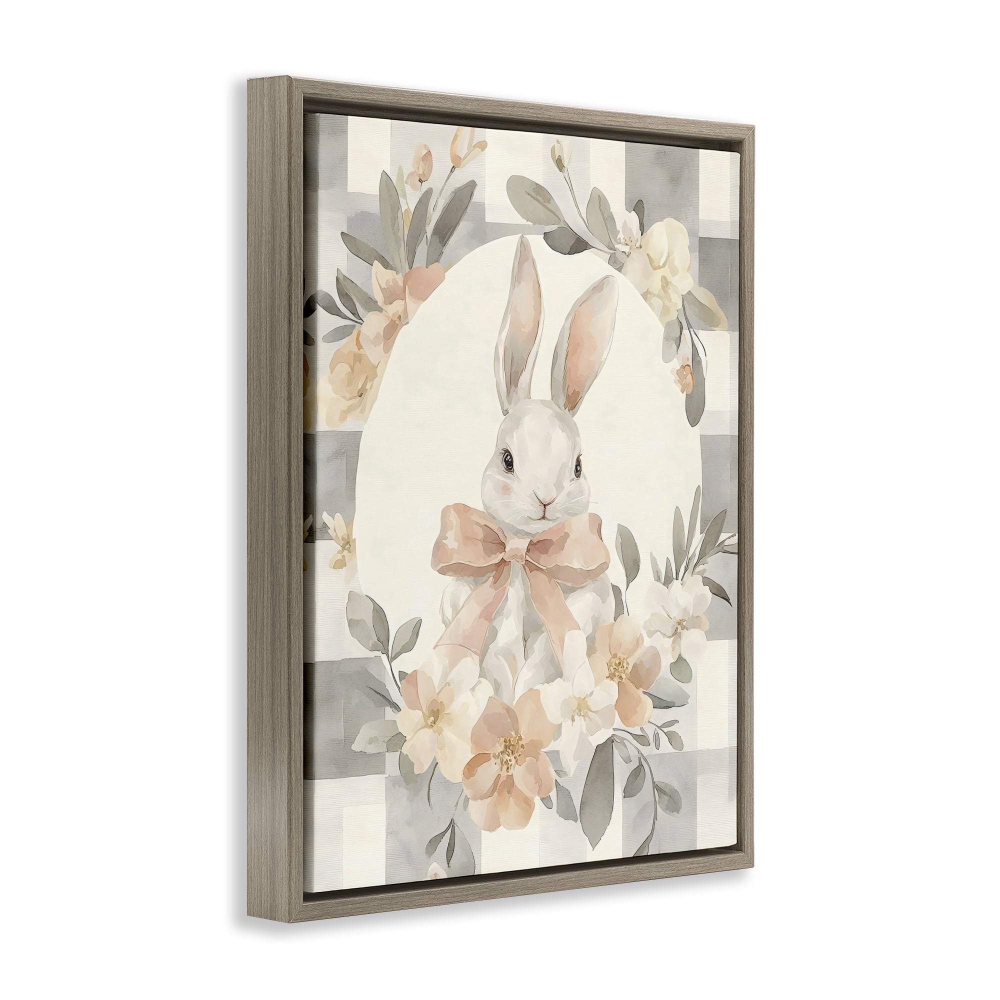 Stupell Industries Adorable Bunny in Wreath Brown Framed Floater Canvas Wall Art, design by Creative Studio