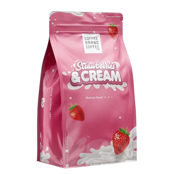 Coffee Brand Coffee Strawberries 'N Cream Medium Roast Arabica Flavored Whole Bean, Smooth Texture, Rich Aroma, 12 oz