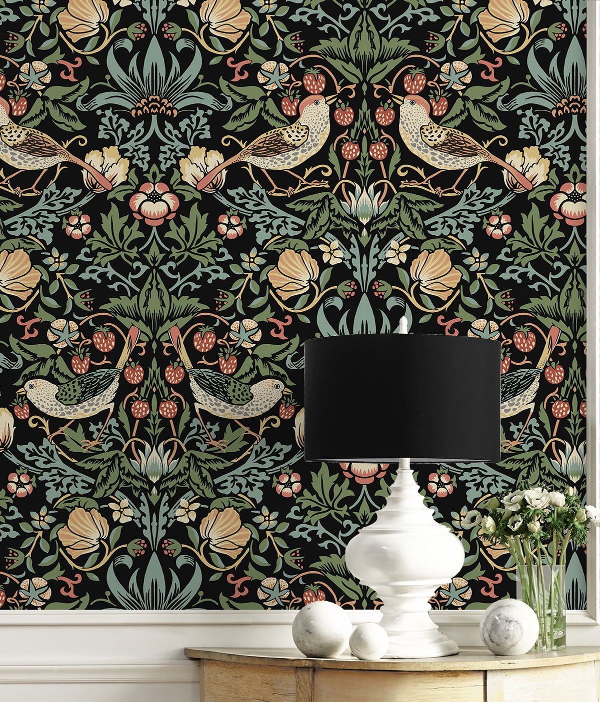 Seabrook Designs  Fragaria Garden Prepasted Wallpaper 20.5 in. W x 33 ft. L - Ebony