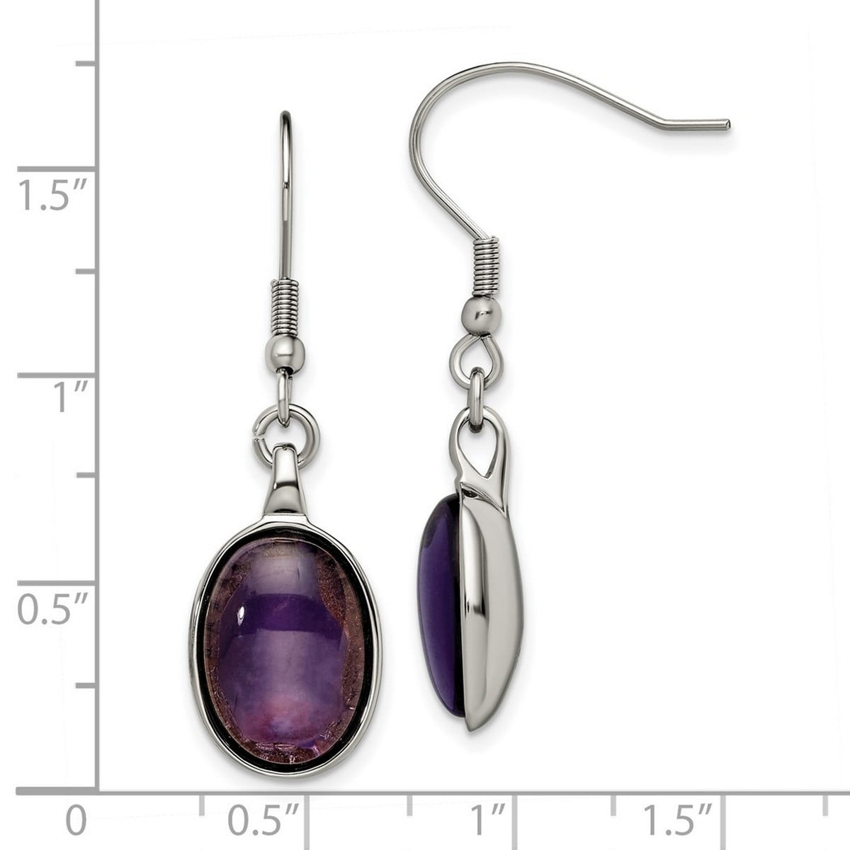 Stainless Steel Polished Shepherd hook Simulated Amethyst Earrings 38x11mm Wide Dangle Earring for Women