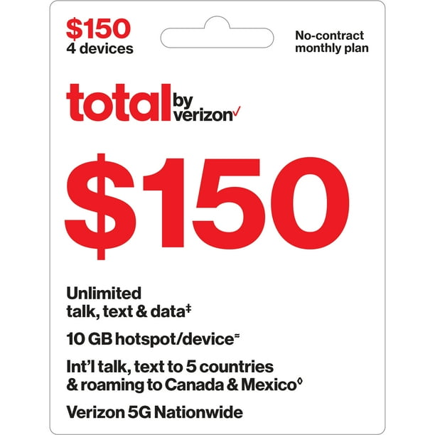Total by Verizon 150 NoContract Four Device Unlimited Talk, Text