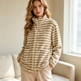 thumbnail image 4 of BXJX Womens Fleece Jackets, Long Sleeve Stripe Stand Collar Zip up Fall Spring Tops Coffee Size L, 4 of 7