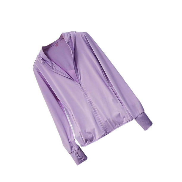 Qarigey Abrigo Ropa de protección solar Sudadera con capucha Chaqueta de protección solar Color sólido Resistente a los rayos UV Prendas para la parte del cuerpo Púrpura XXL