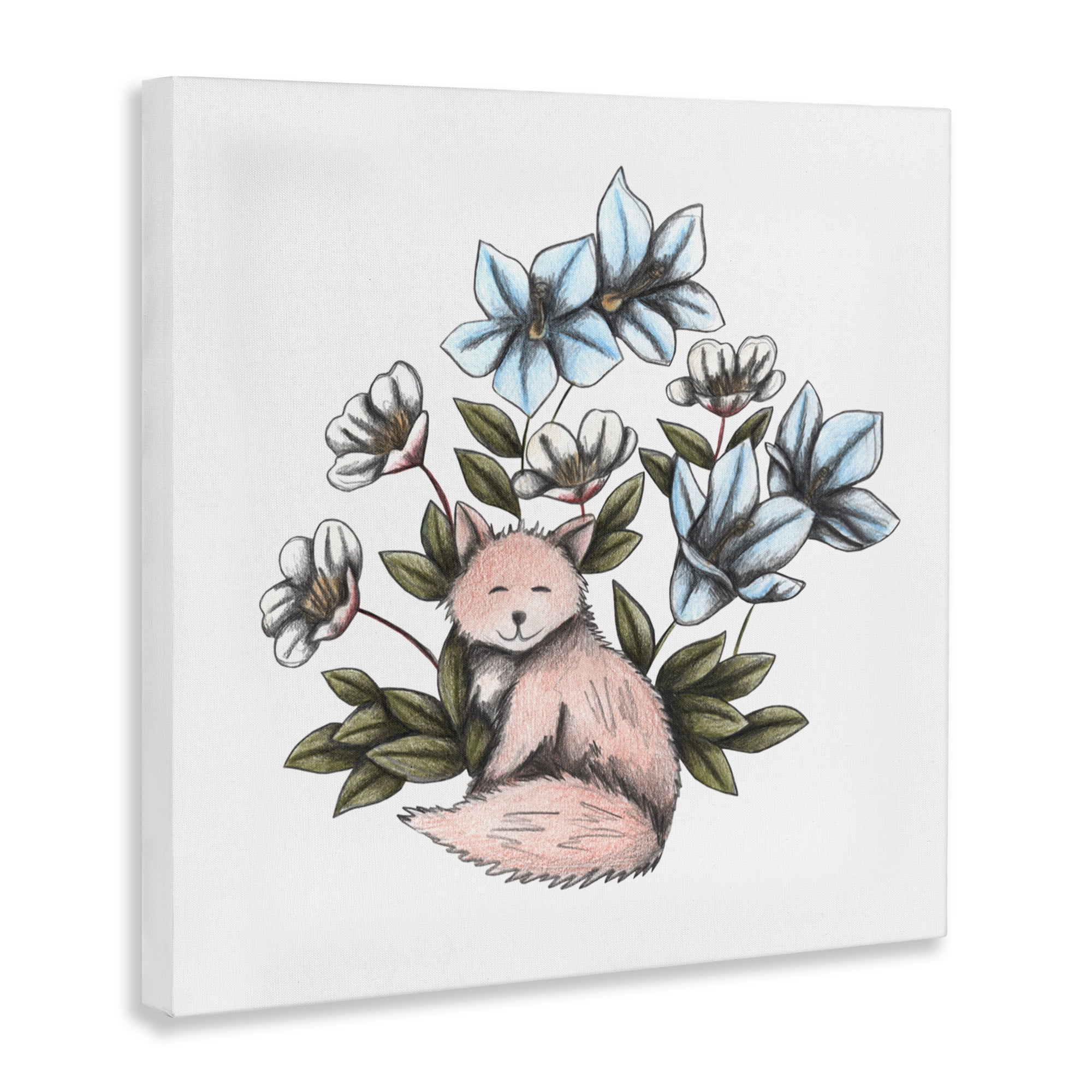 Gentle Fox with Flowers Canvas Wall Art, design by Cecilia Battaini