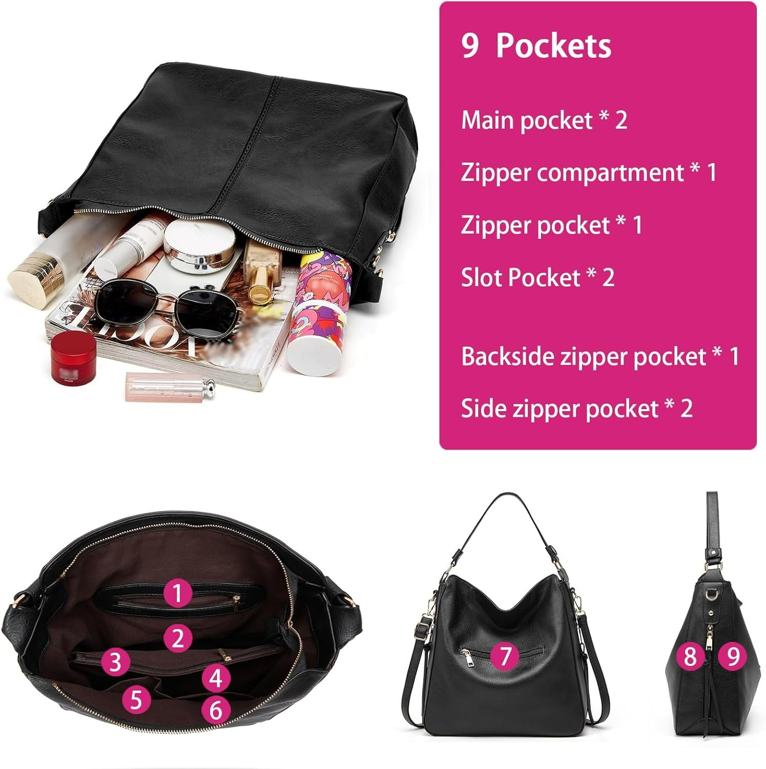 Gmdisc Hobo Bag for Women Crossbody Purse and Handbags Ladies Chic Shoulder Bags, Black