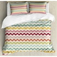 thumbnail image 1 of Chevron Duvet Cover Set King Size, Boho Style Old Fashioned Symmetrical Chevron Lines with Long Downward Strokes Art, Decorative 3 Piece Bedding Set with 2 Pillow Shams, Multicolor, by Ambesonne, 1 of 3