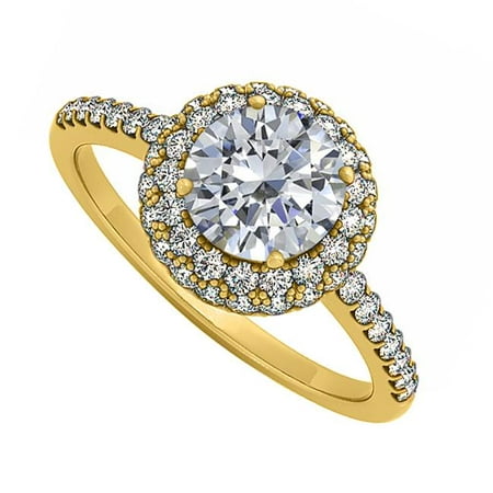 UBNR50534Y14CZ Double Halo CZ Engagement Ring in 14K Yellow Gold Best Price Range - 0.75