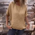 thumbnail image 2 of CIENVNSTG Linen Shirts for Women Loose Fit Crew Neck Short Sleeve Tops Plus Size Lightweight Pullover Top Casual Dressy Blouse Earthy Yellow S, 2 of 4