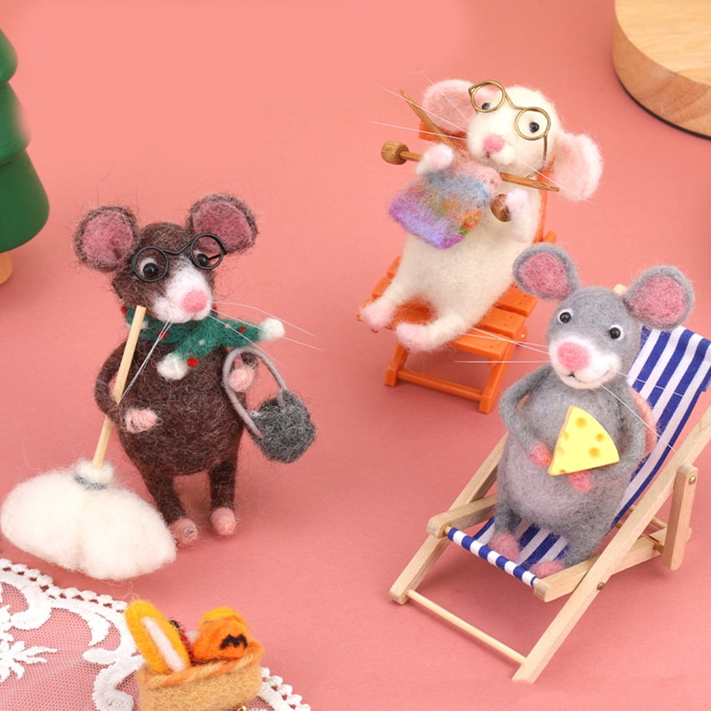 JZROCKER Beginner Needle Felting Set Mouse Family Wool Felted Set with Instruction Felting Needle Wool Roving Wood Handle