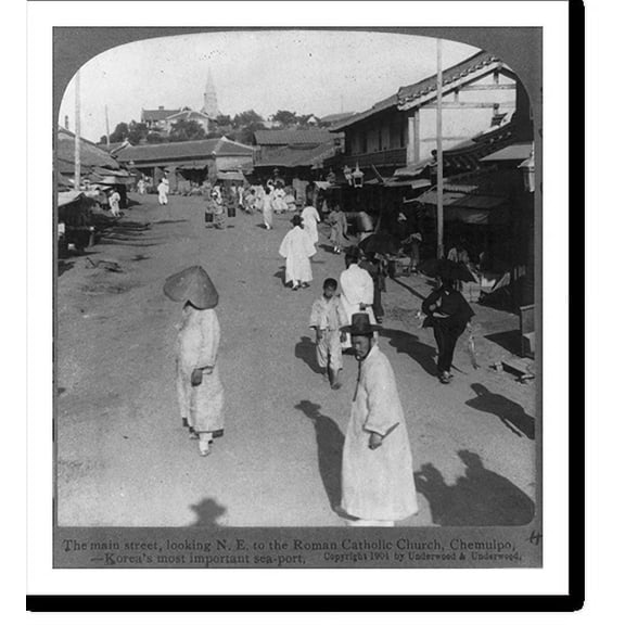 Historic Print, The main street, looking N.E. to the Roman Catholic Church, Chemulpo, Korea, 16" x 20"