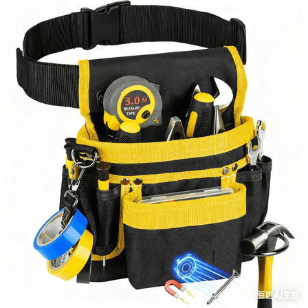 Tool Belt,Magnetic Tool Pouch,14-Pockets Tool Belts for Men,Detachable & Adjustable Tool Pouch belt for Electrician,Carpenter,Construction,Work Apron,Utility Belt,Black-Yellow