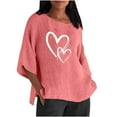 thumbnail image 2 of SMihono Hauts pour Femmes Été Mode Décontractée Femmes Manches Trois-Quarts Col Rond Coton Lin Imprimé Hauts Unis Blouse T-shirt Oversize pour Femmes 2023, 2 of 6