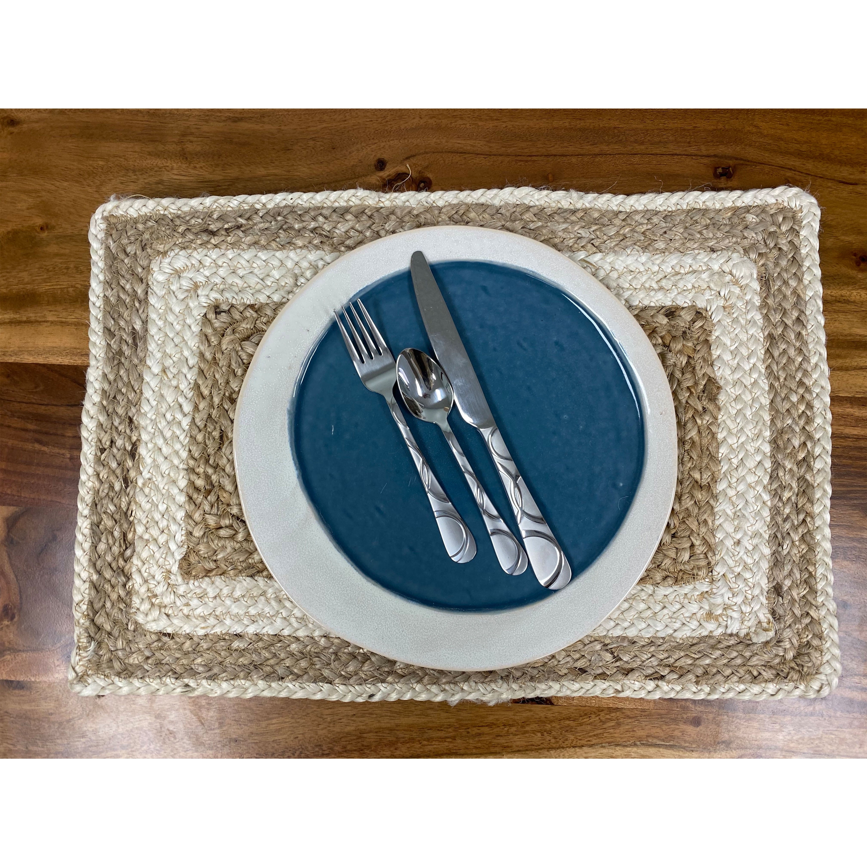 Ox Bay Ollie Set of 4, 13" x 19" Rectangular Braided Jute Placemats, Natural