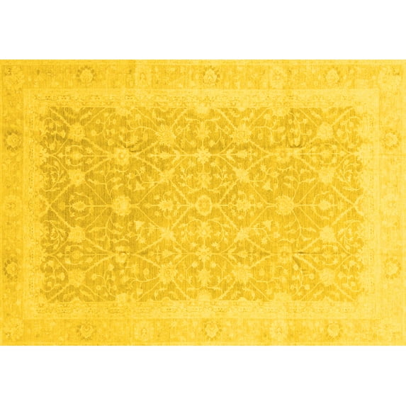 Ahgly Company Machine Washable Indoor Rectangle Abstract Yellow Modern Area Rugs, 8' x 10'
