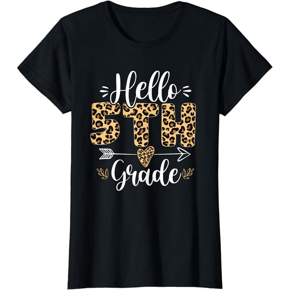 Hello 5th Fifth Grade Leopard Teacher Back To School Girls T-Shirt