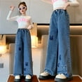 thumbnail image 2 of TOOYOU Girls Jeans Demin Pants Casual Spring Summer Denim Cute Bunny Head Tape Straight Leg Pant Kids Baggy Vintage Slim Jean With Pocket Classics Wide-Leg Pants Versatile Size 3-4 Years Blue, 2 of 4
