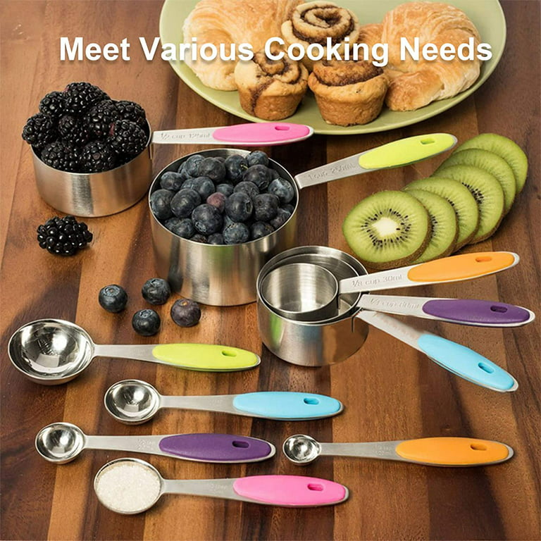 Measuring Cups and Spoons Set ,10 Piece Stainless Steel Measuring Spoons  and Cups with Soft Silicone Handles and Clearly Scale 