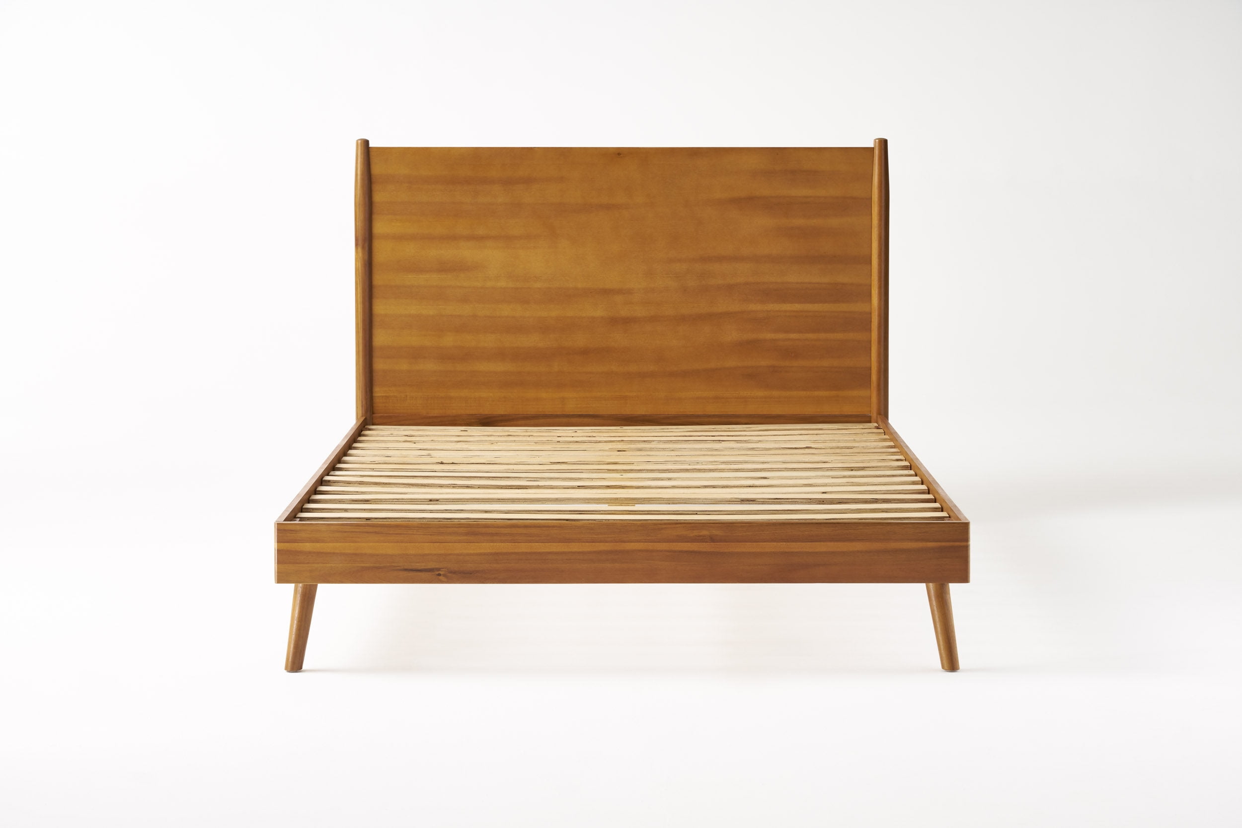 Mintazer King Platform Bed Frame, Mid-Century Bed with Panel Headboard & Splayed Legs, No Box Spring Required, Natural