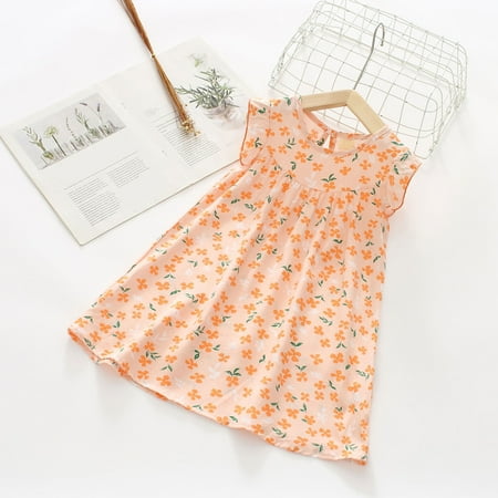 

Leutsin Girls and Toddler Sleeveless Dress One Size Dress Floral Print Dress Ruffles Dress (2-10Y)