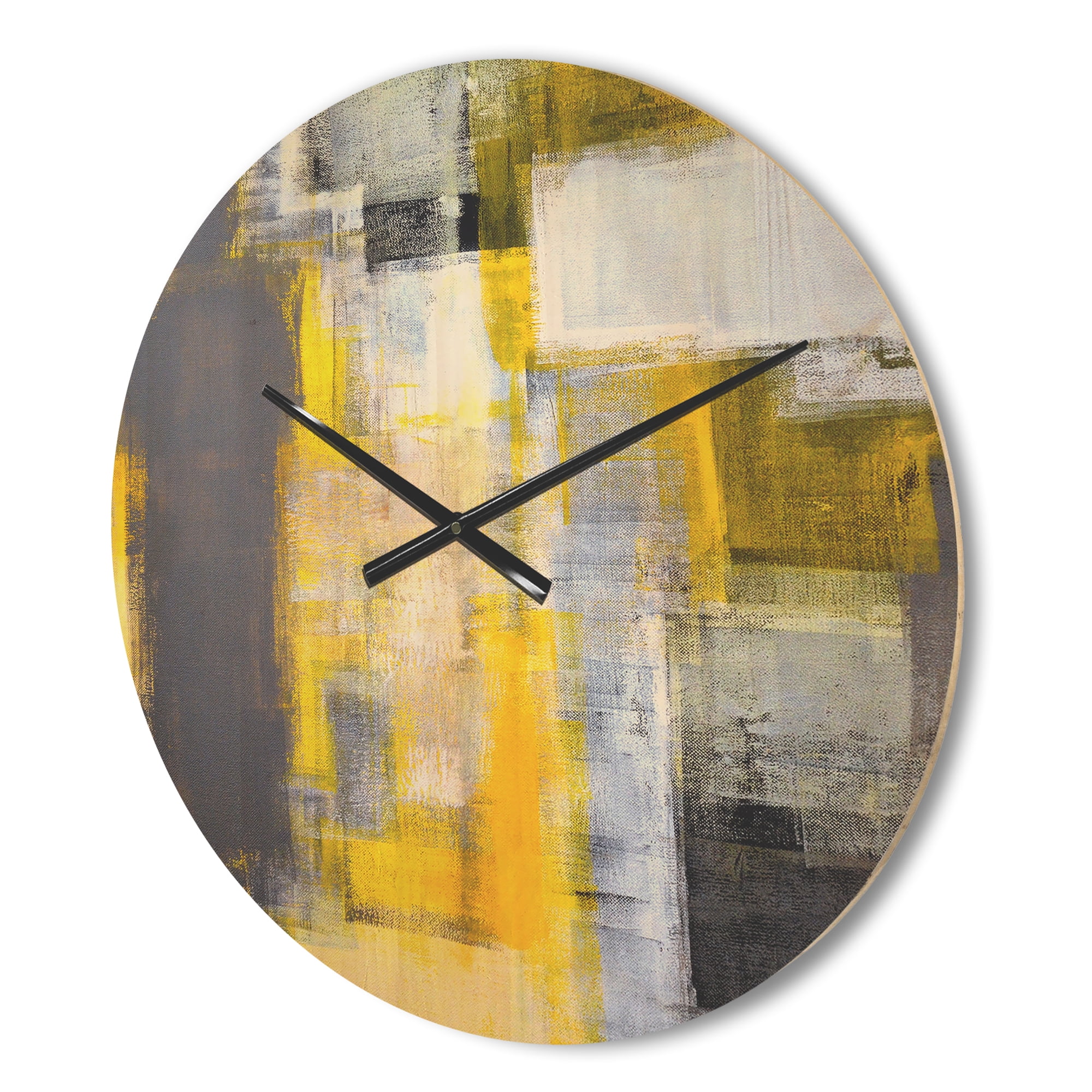 Designart 'Yellow and Grey Abstract ' Modern Wood Wall Clock