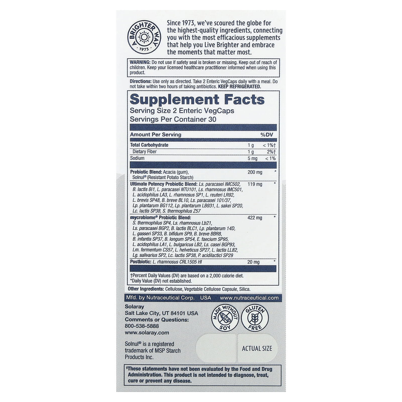 Solaray Mycrobiome®, Complete Probiotic, Ultimate Potency, 60 VegCaps
