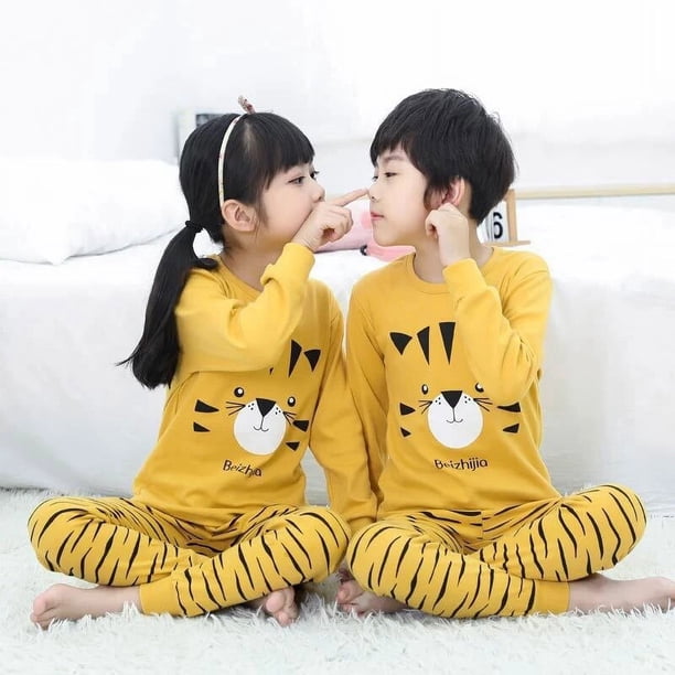 Conjunto de pijama de algodón de manga larga para niños y niñas, ropa de dormir para niños, pijamas de Navidad, pijamas de gato de dibujos animados para niños de 4, 6, 8 y 9 años, Invierno