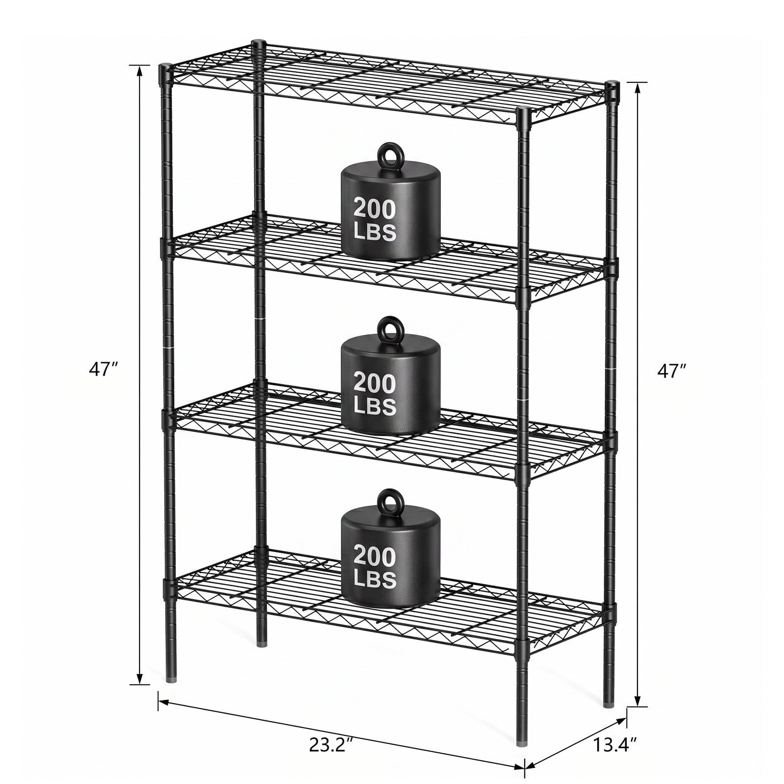 Alvantor 3/4/5-Tier Black Wire Rack 31in/48in/60in Heavy Duty Storage Shelving Adjustable Shelf Unit, Stable Steel Shelving, 200 lbs Capacity Per Shelf
