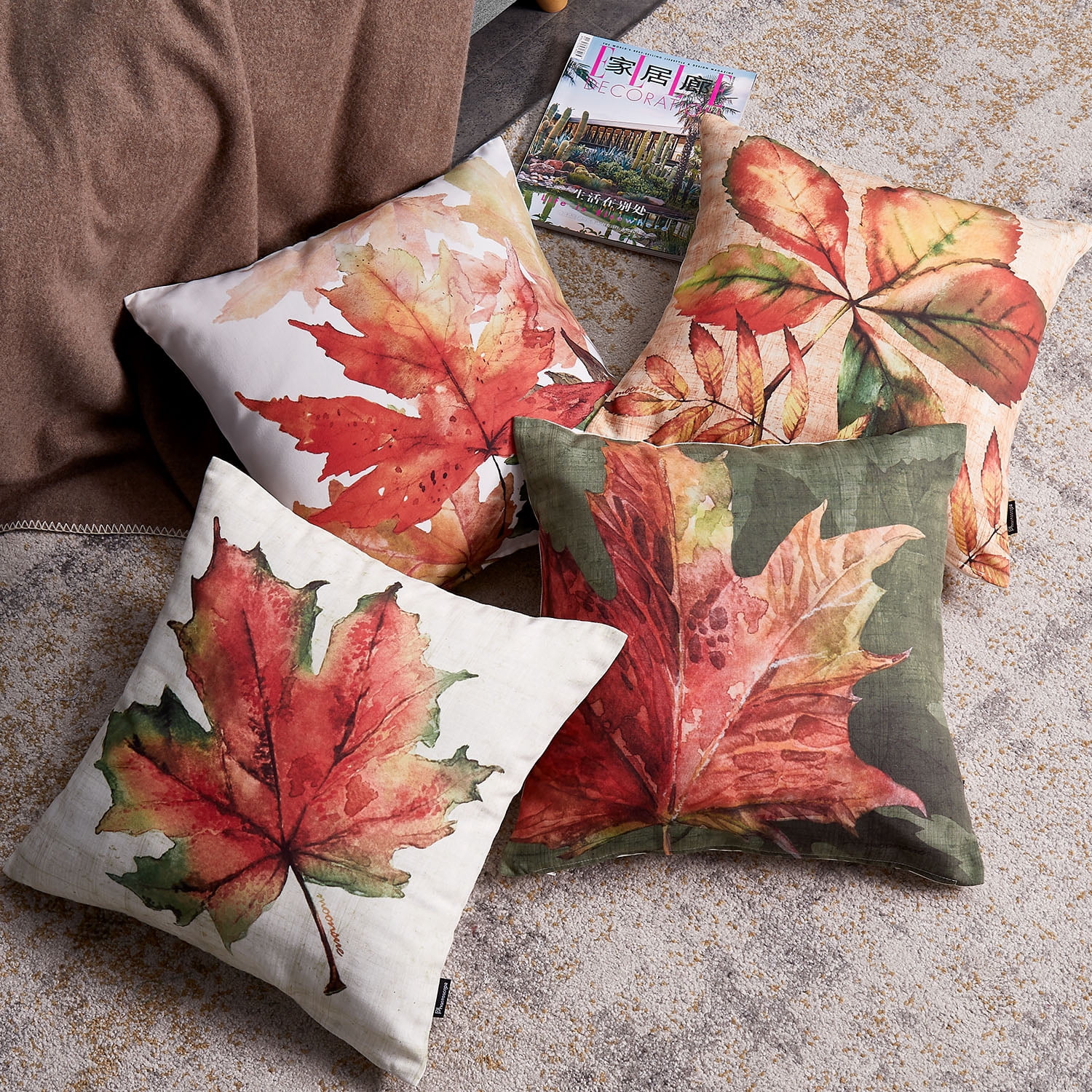 Autumn Series Printed Decorative Throw Pillow Covers for Thanksgiving, Maple, 18" x 18", Set of 4