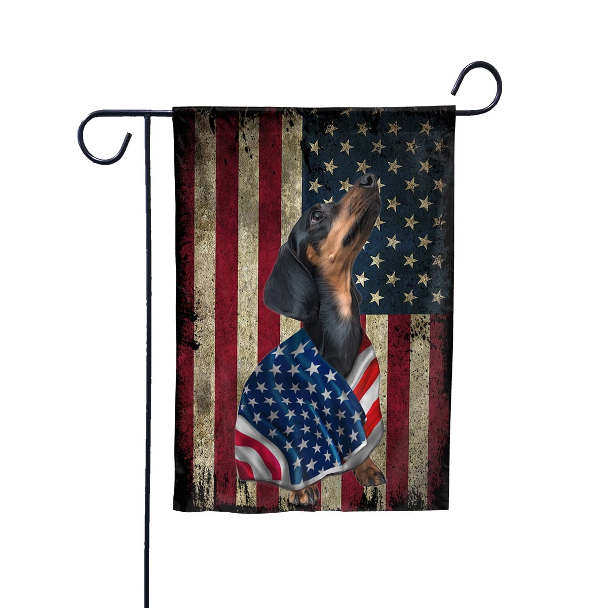 American Flag Dachshund Dog Wearing Flag American Patriot Patriotic 4th of july Garden Flag, Double-Sided Decorative Outdoor Flag, Patriotic Polyester Yard Flag 12 x 18 in