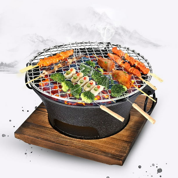Mini Gril à Charbon Portable Alliage Aluminium 17x17x17cm - Barbecue Familial Avec Couvercle Et Pince
