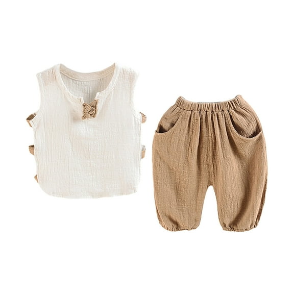 Kids Clothes Efsteb Kids Boys Shirt Sets Comfy Summer Round Neck Sleeveless T Shirts Shorts Set Casual Fashion Solid Color Outfits (Khaki,3Y)