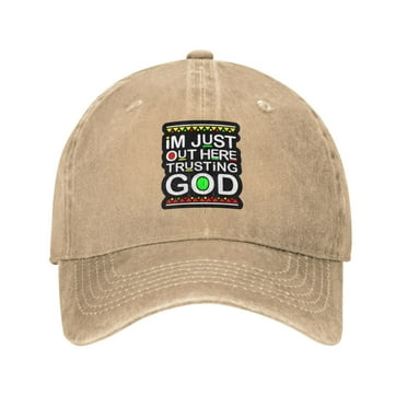 I'M Just Out Here Trusting God 3 Unisex Denim Baseball Cap Adjustable Vintage Trucker Hat Washed Casquette Denim Cap Hat