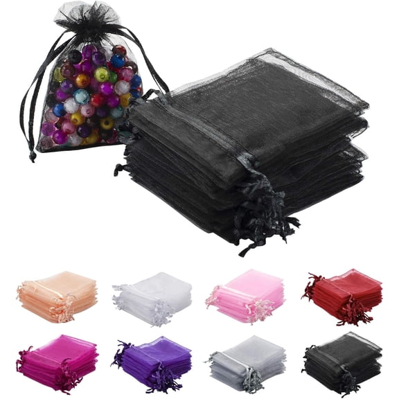 100pcs Organza Bags 2x3 inch Sheer Drawstring Gift Bags Jewelry Pouches Wedding Party Christmas Favor Gift Bags, Little Mesh Gift Pouches Mini Candy Bags for Small Presents Earrings