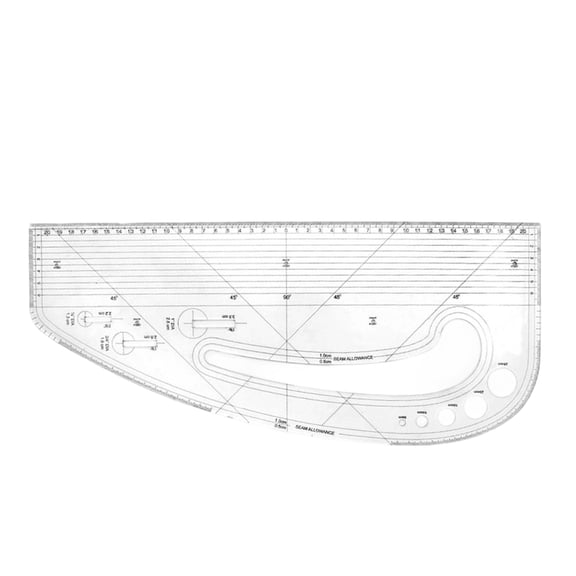 Acrylic Pattern Making Ruler Measurement Tool With 5 Circular Button Stencils