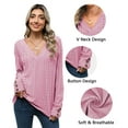 thumbnail image 5 of TEMOFON Eyelet Tops for Women Casual V Neck Long Sleeve Buttons Hollow Out Lace Embroidered Pink Blouses Shirts, 5 of 8