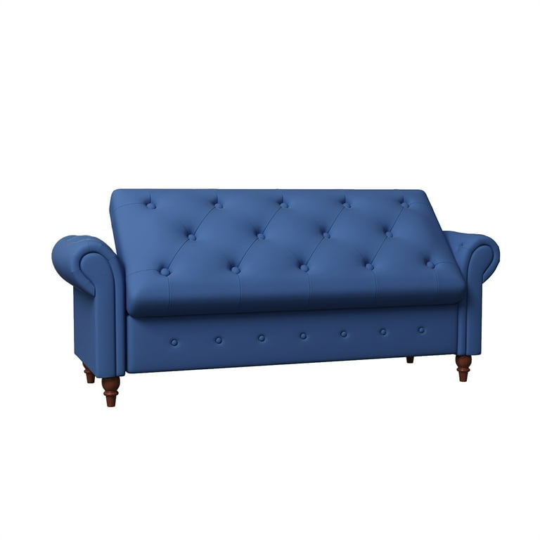 Tufted Storage Bench for Bedroom End of Bed, Polyester Upholstered Storage  Ottoman Bench for Bedroom Living Room, Rolled Arm Window Bench Seat with  Solid Wood Legs, 63Lx22Wx24.4H, Navy Blue 