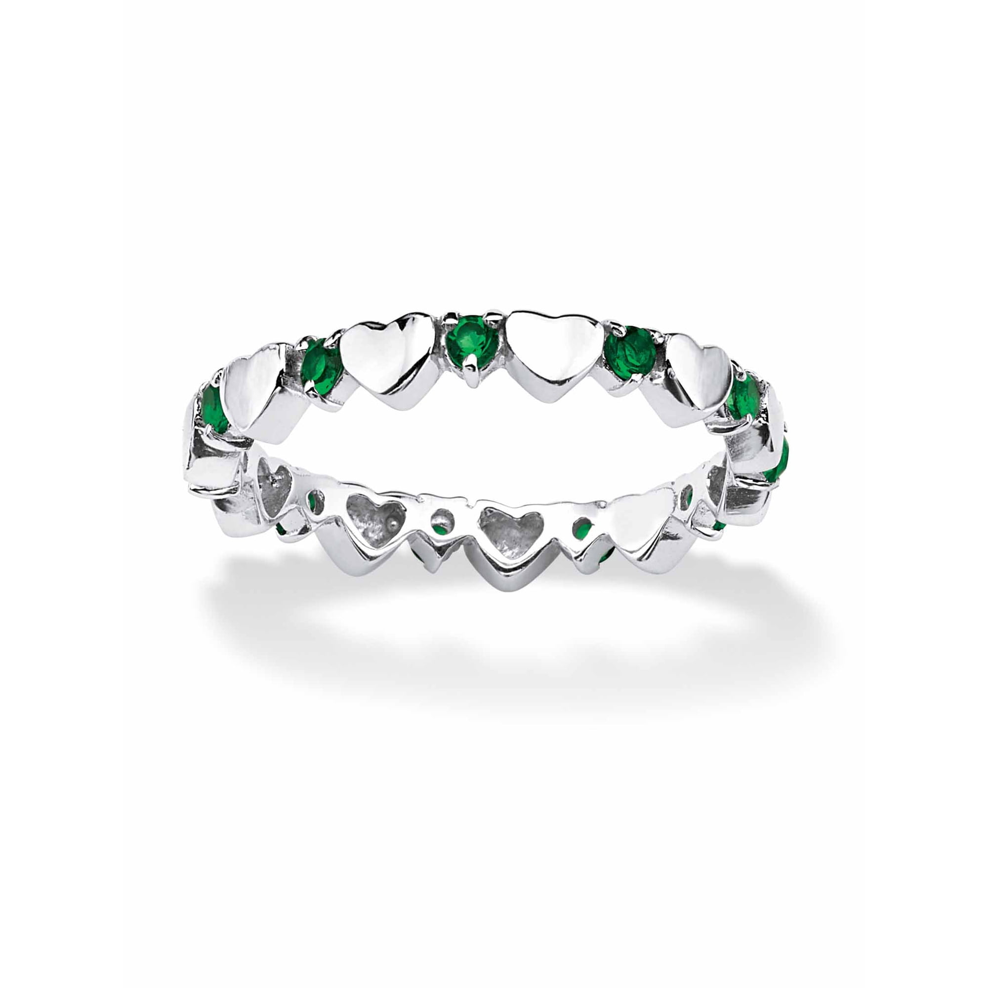 PalmBeach Jewelry Simulated Birthstone Interlocking Stackable Eternity Heart Ring in .925 Sterling Silver