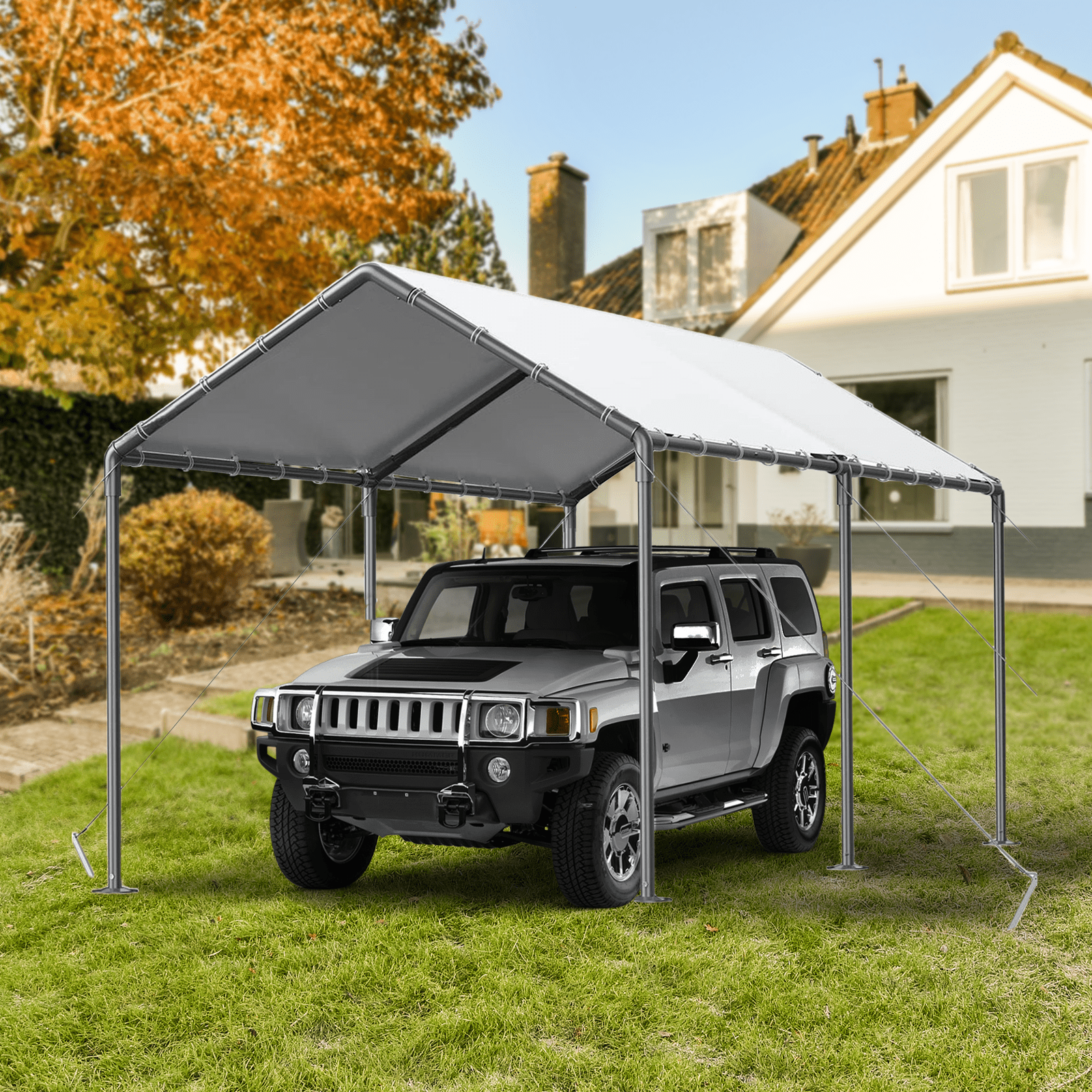 Gaildon Carport 10 x 20Ft Upgraded Heavy Duty Carport with Steel Wire Rope Portable Garage for Truck Boat Car Canopy with All-Season Tarp (White)