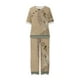 thumbnail image 4 of ICHUANYI Clearance Women's Summer Printed Half Sleeve Round Neck Cropped Top + Casual Pants Suit Set Two Piece Lounge Set(Brown, S) ICHUANYI WER2023081114338, 4 of 5