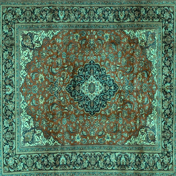 Ahgly Company Indoor Square Medallion Turquoise Blue Traditional Area Rugs, 7' Square